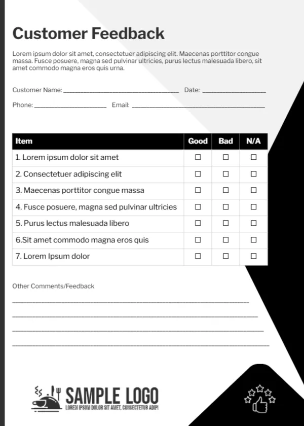 Feedback Card Template for Customer