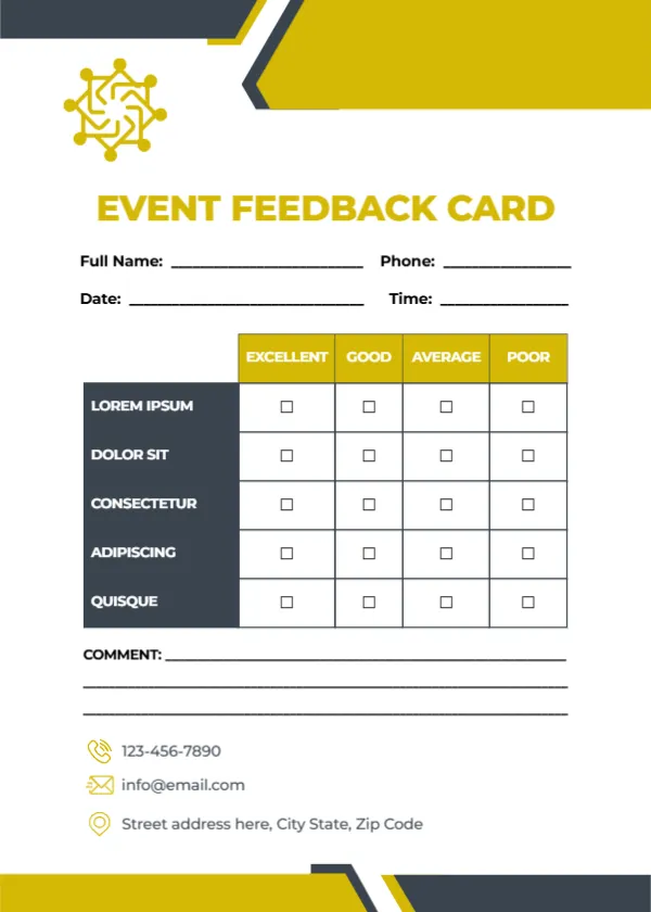 Feedback Card Template for Event