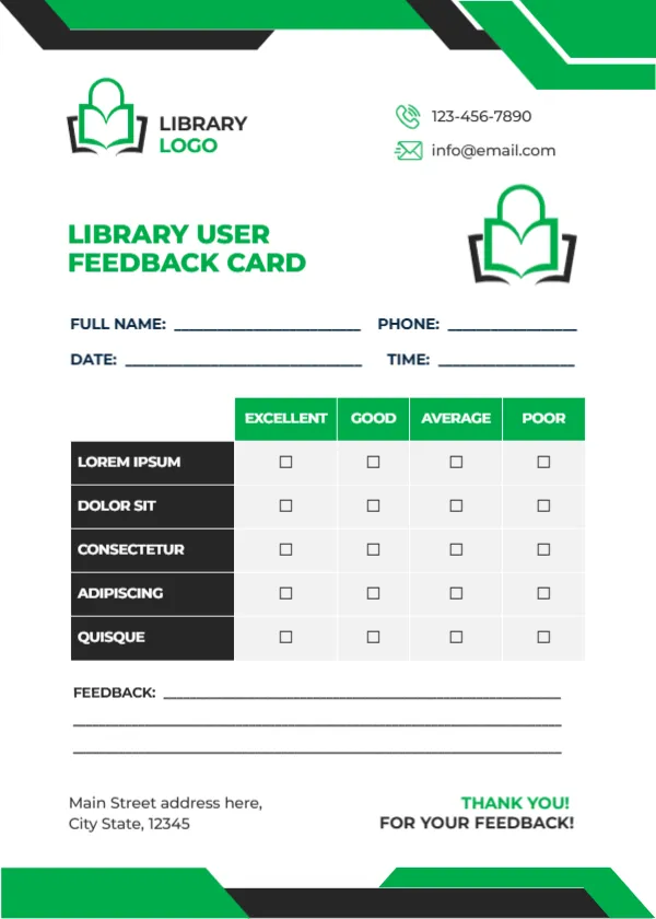 Feedback Card Template Library User