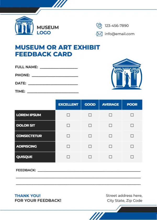 Feedback Card Template for Museum or Art Exhibit