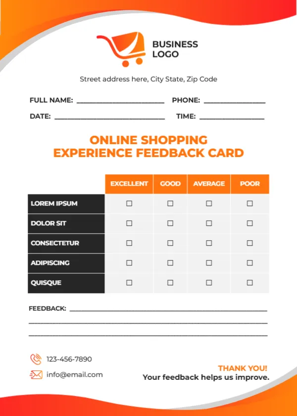 Feedback Card Template for Online Shopping Experience