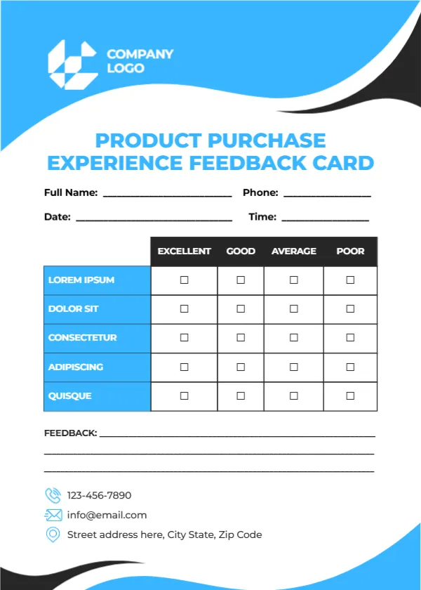 Feedback Card Template for Product Purchase Experience
