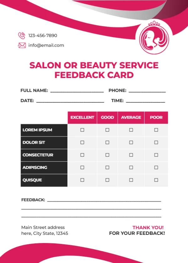 Feedback Card Template for Salon or Beauty Service