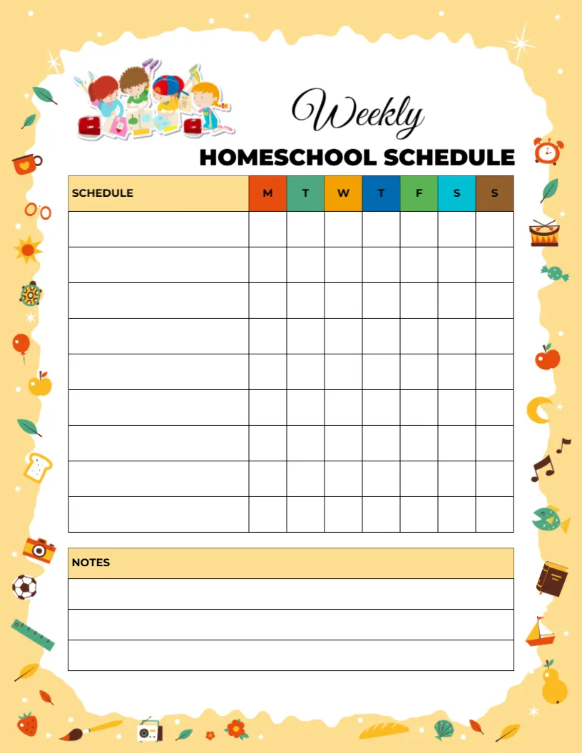 Schedule Template for Weekly Homeschool