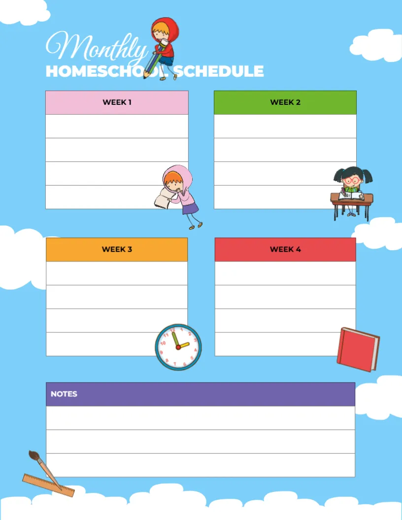 Planner Template for Monthly Homeschool