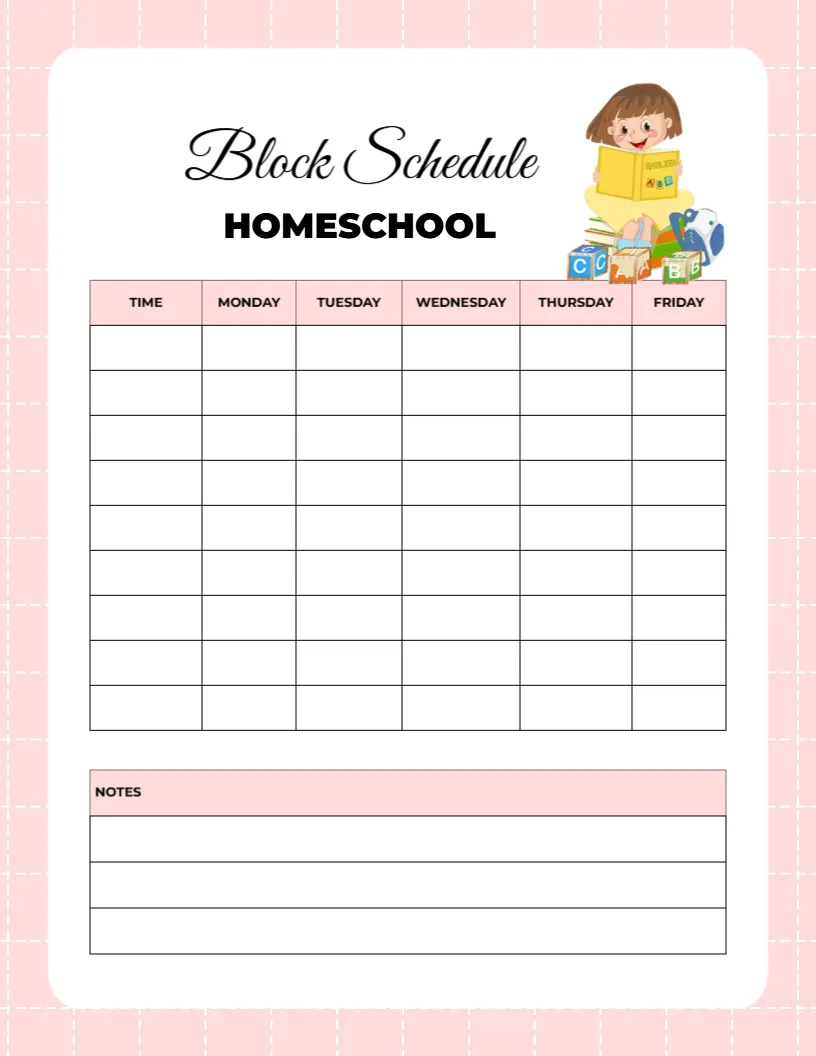 Block Schedule Homeschool Design Template