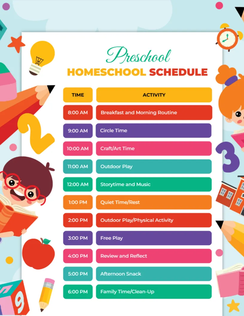 Homeschool Schedule Template for Preschool