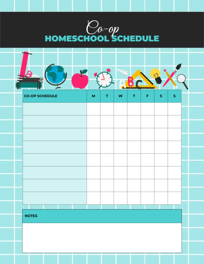 Schedule Template for Homeschool Co-op