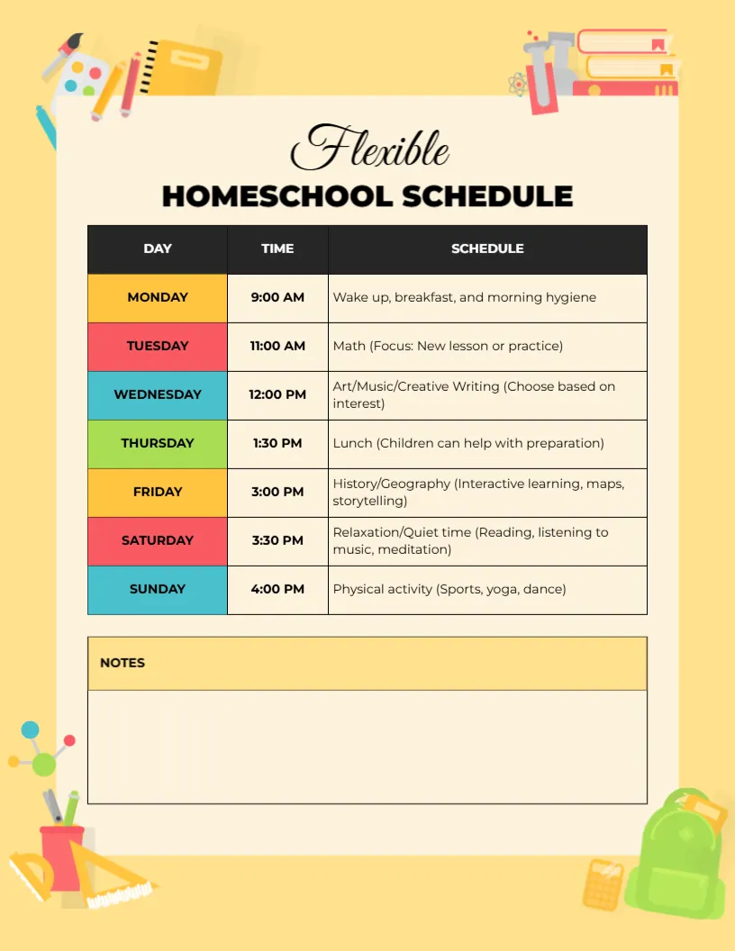 Schedule Template for Flexible Homeschool