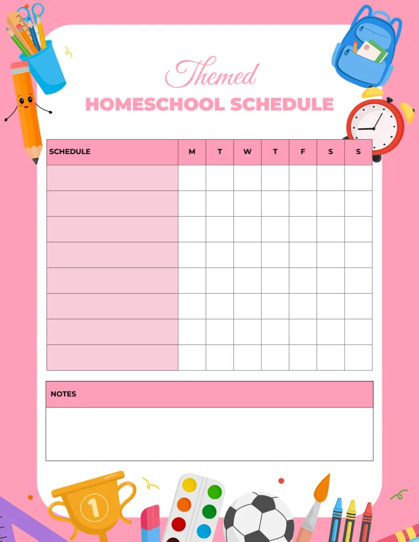 Schedule Template for Themed Homeschool