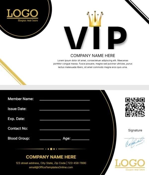 Card Template for VIP Membership