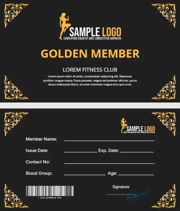 Gold Membership Card Design for a GYM