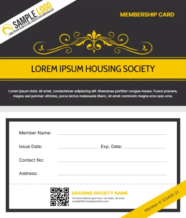 Membership Card Template for Housing Society