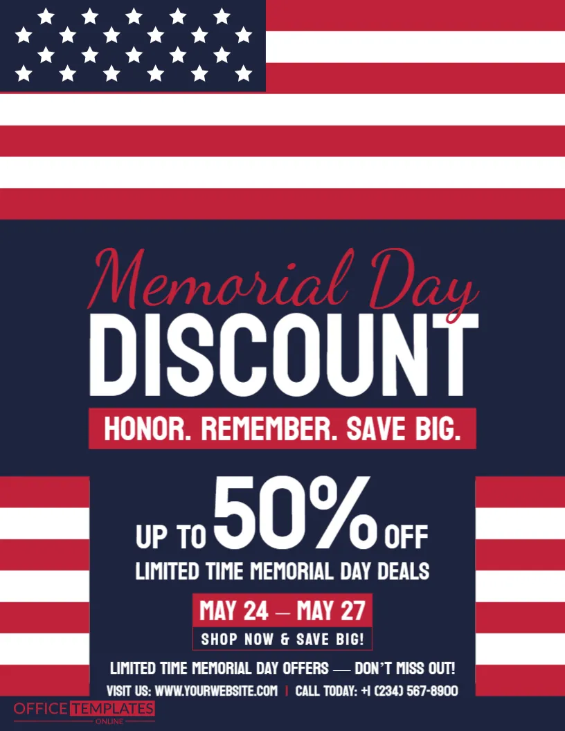 Memorial Day Discount Promotional Flyer Template