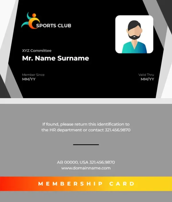 Membership Card Template for Sports Club