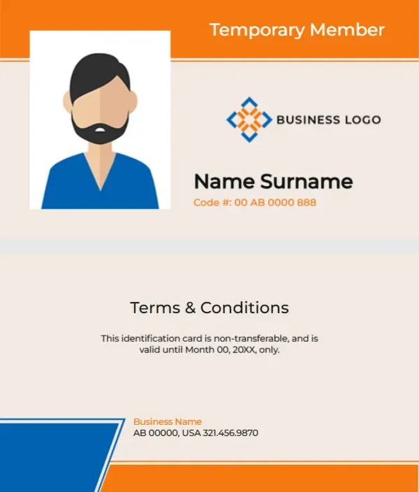 Temporary Membership Card Template