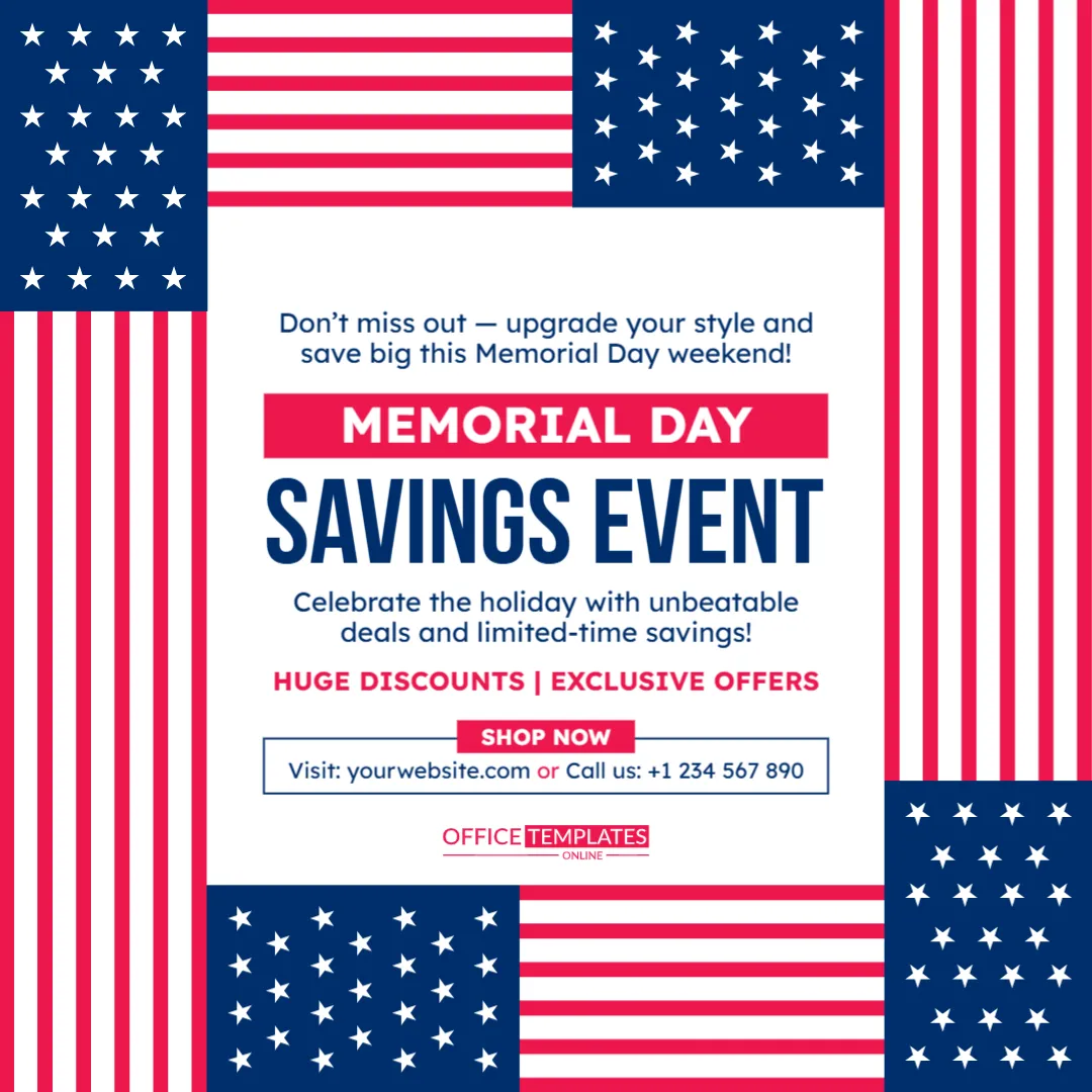 Memorial Day Savings Event Social Post Template