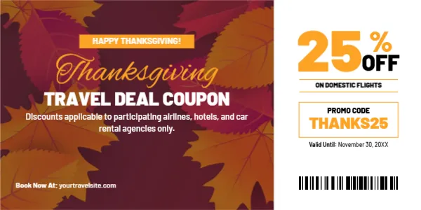 Coupon Template for Thanksgiving Travel Deal