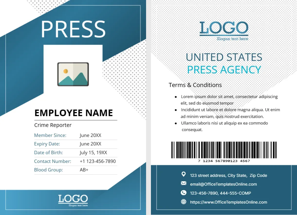 ID Card Template for Press Reporter