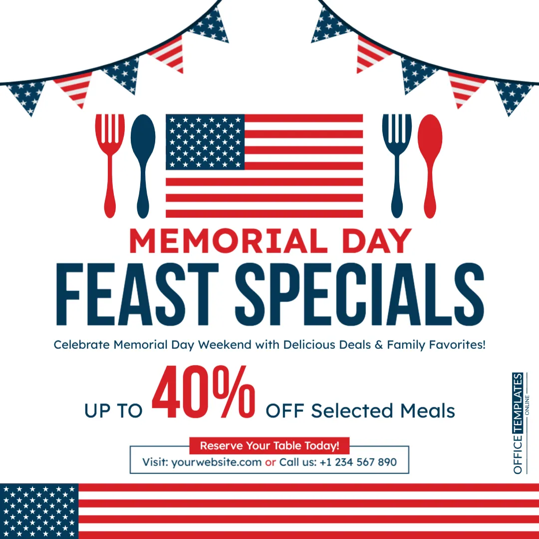 Memorial Day Restaurant Special Offer Template