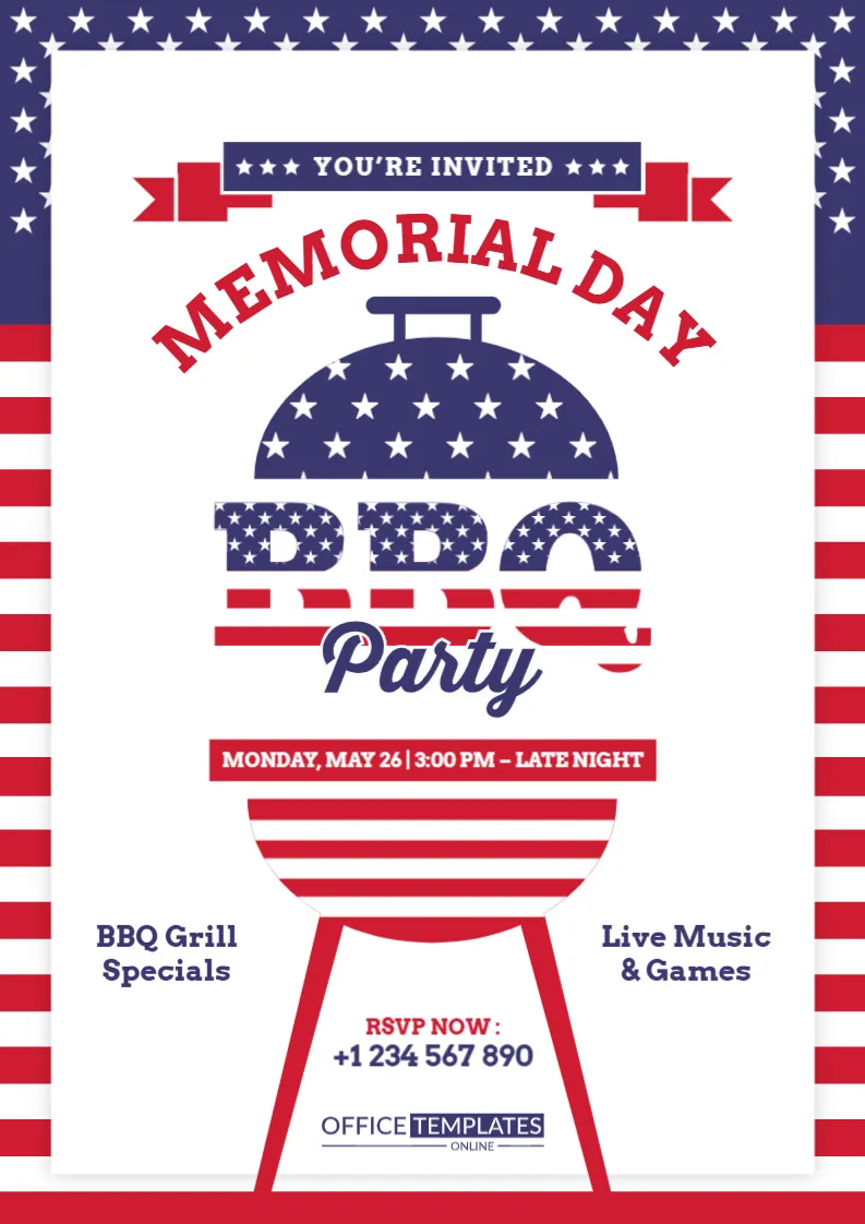 Memorial Day BBQ Party Invitation Template