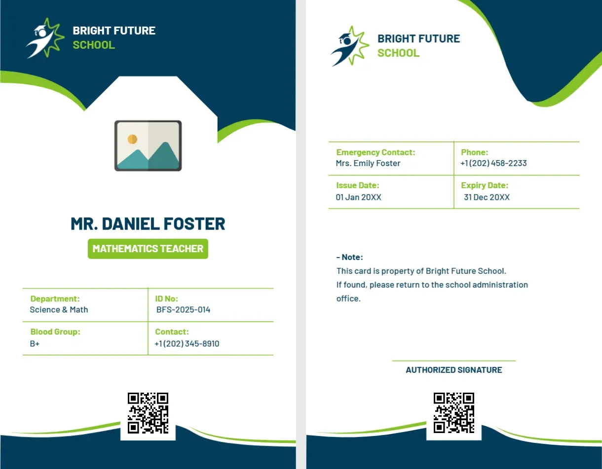 ID Card Template for School Staff