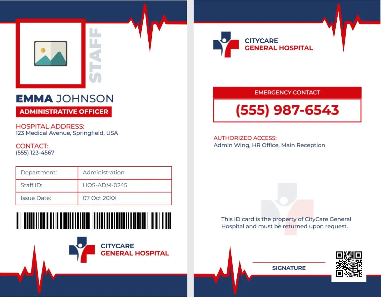 ID Card Template for Hospital Admin Staff