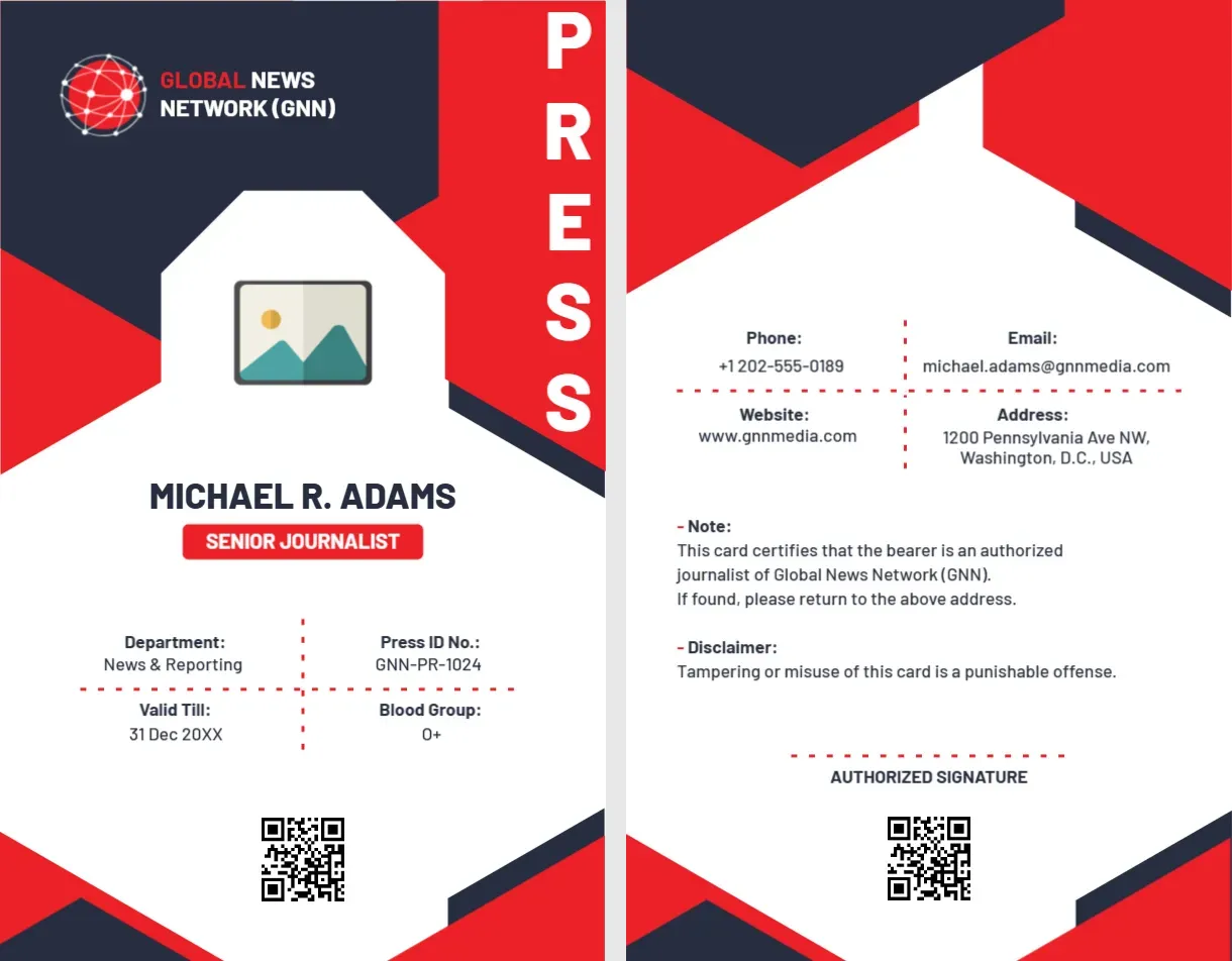 ID Card Template for Press/Journalist
