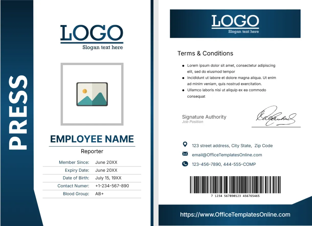ID Card Template for Press Reporter