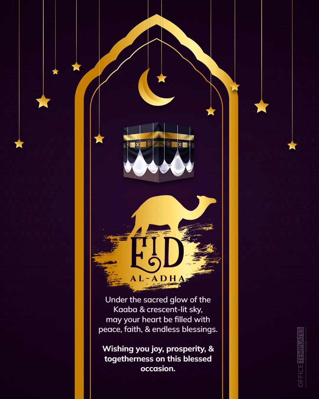 Eid Card Template with Kaaba and Crescent Night Sky Design