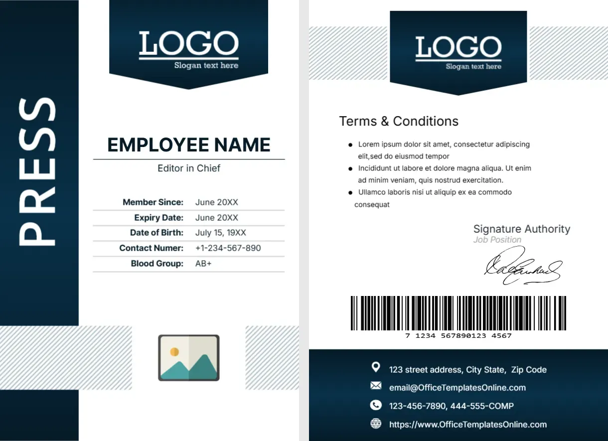 Identity Card Template for Press News Editor