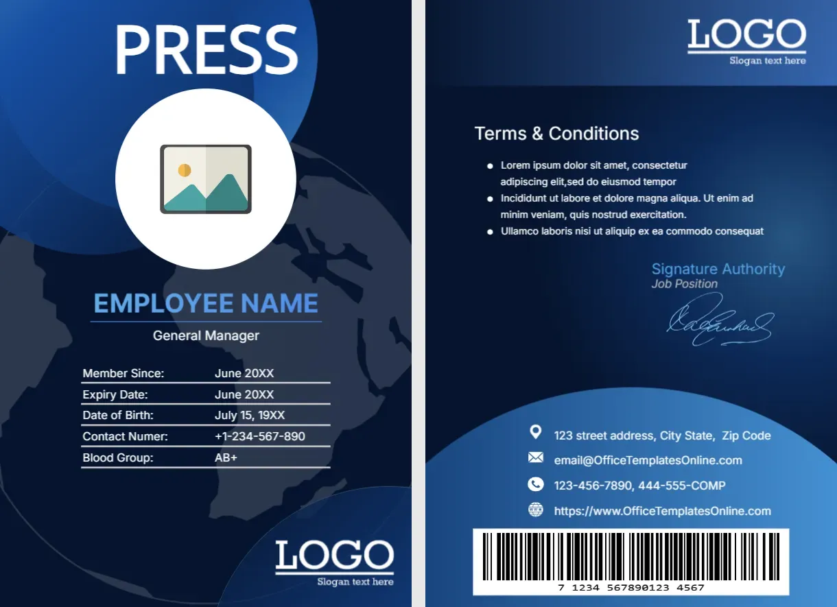 ID Card Template for Press Manager