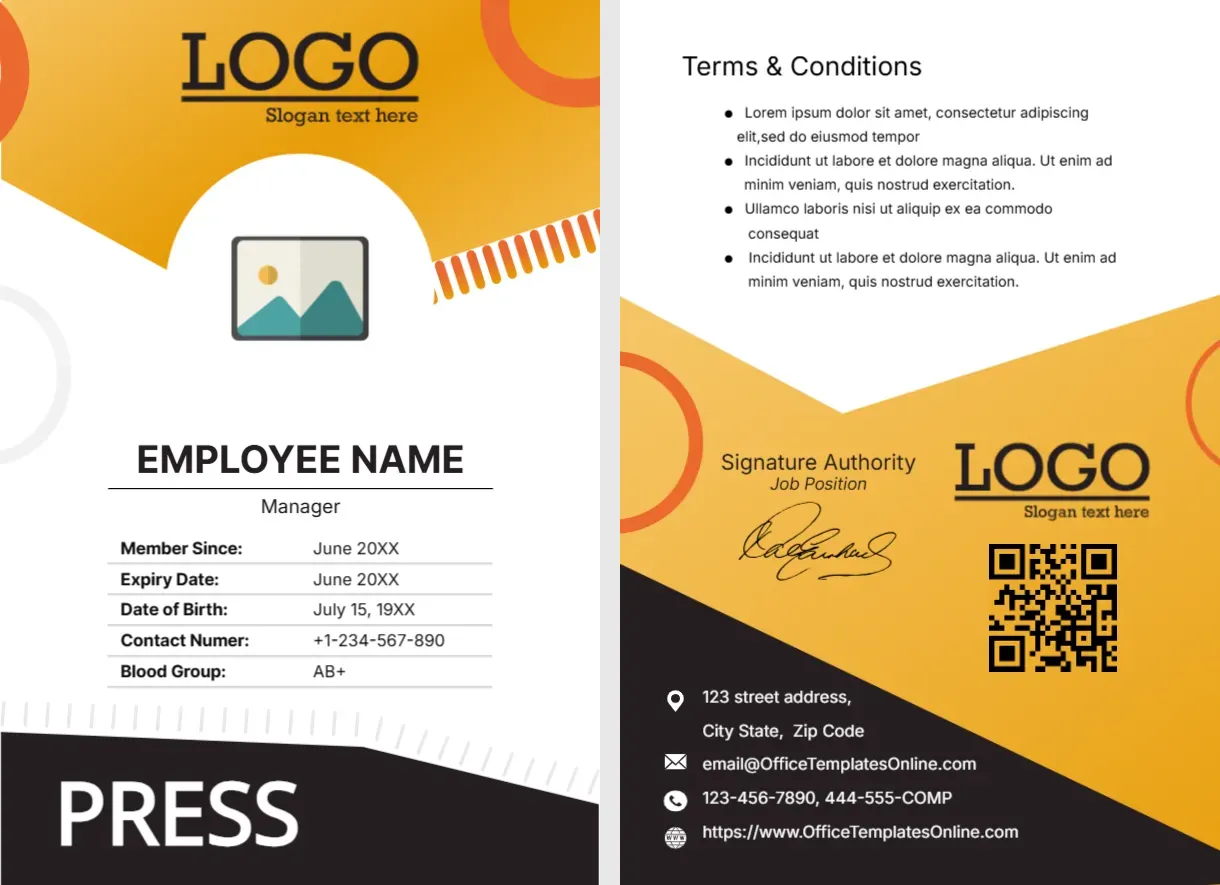 Identity Card Template for Media/Press Manger