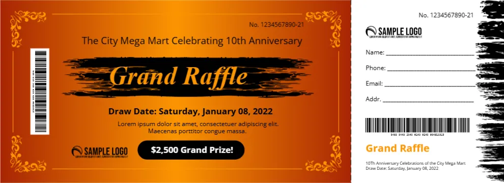 Raffle Ticket For Shopping Center