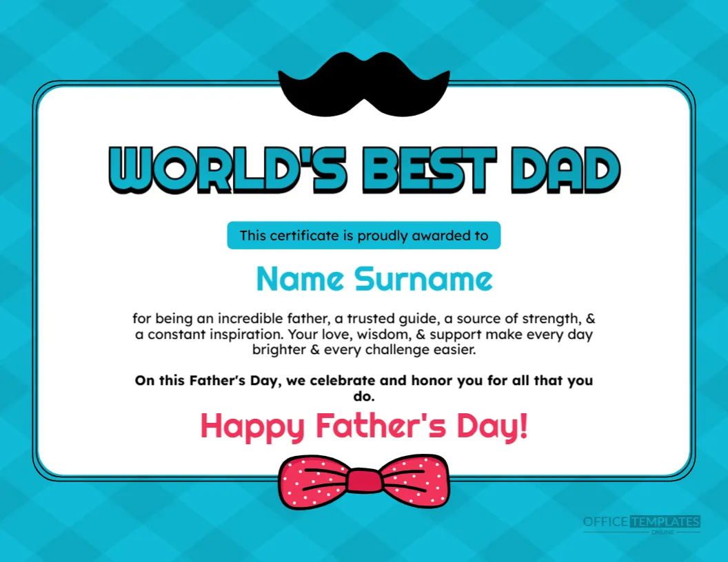 Father’s Day Printable Certificate Template – Editable Award Certificate for Dad