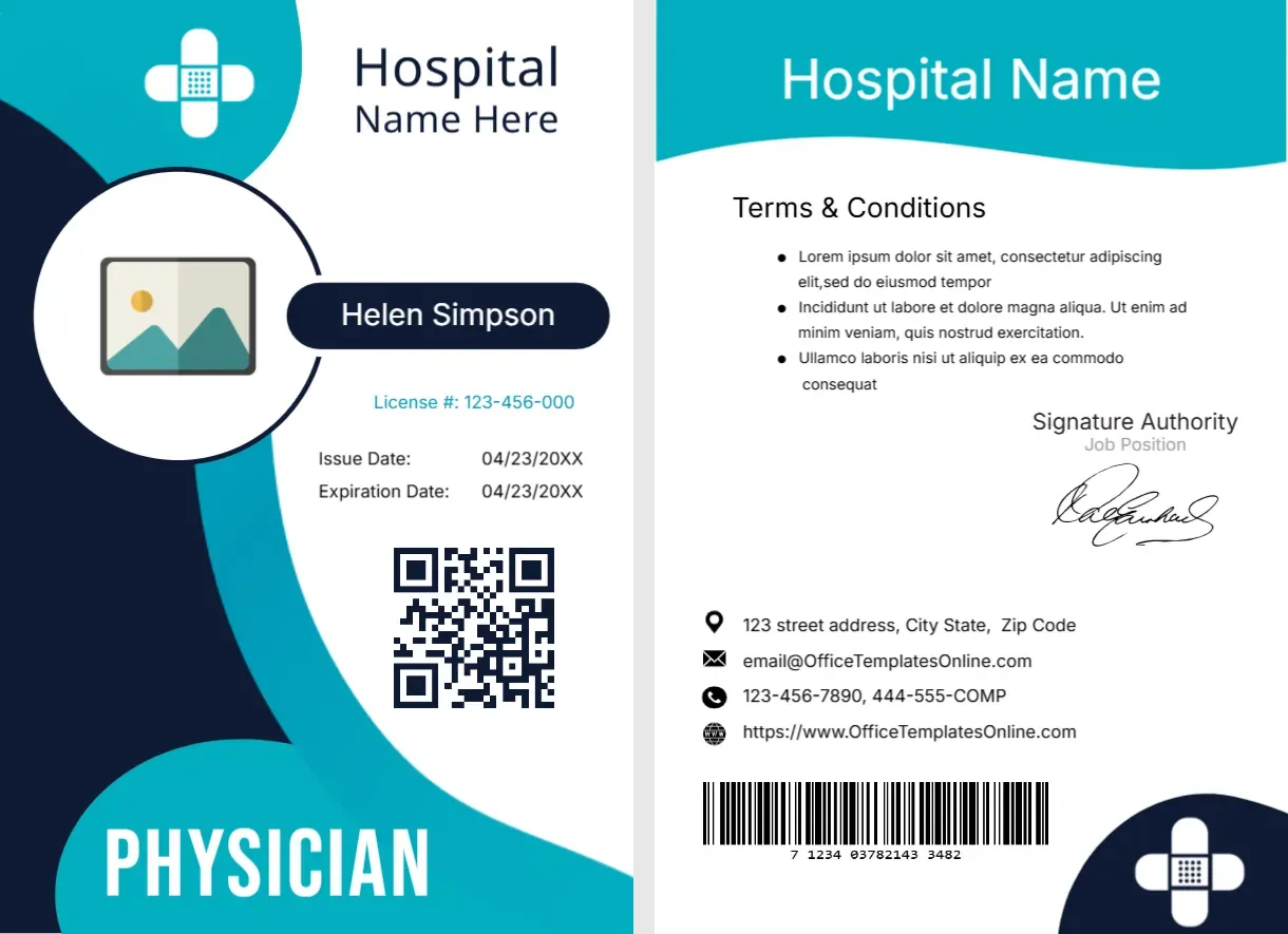 Physician ID Card Template – Editable Medical Staff Identification Card