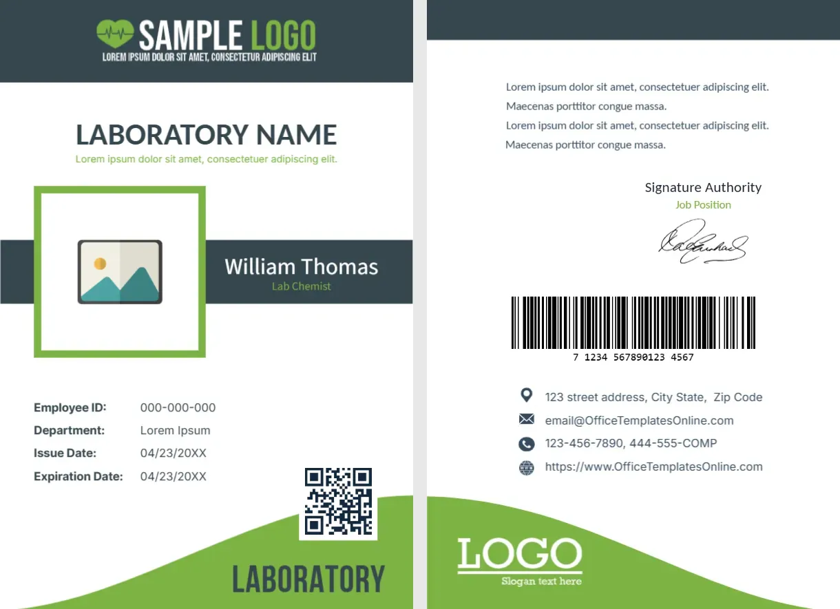 Lab Chemist ID Card Template – Editable Laboratory Staff Identification Card