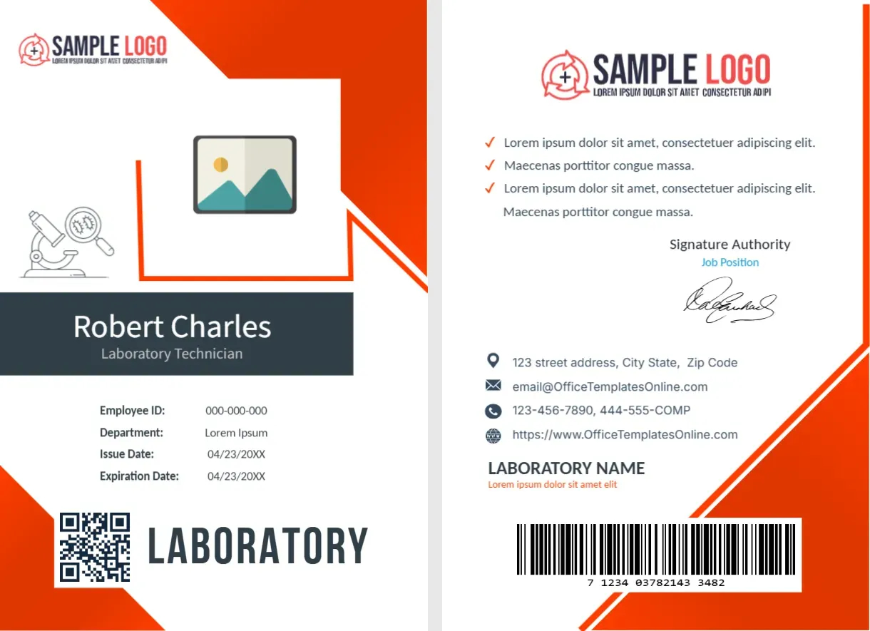 Hospital Laboratory Technician ID Card Template – Editable Lab Staff ID Card