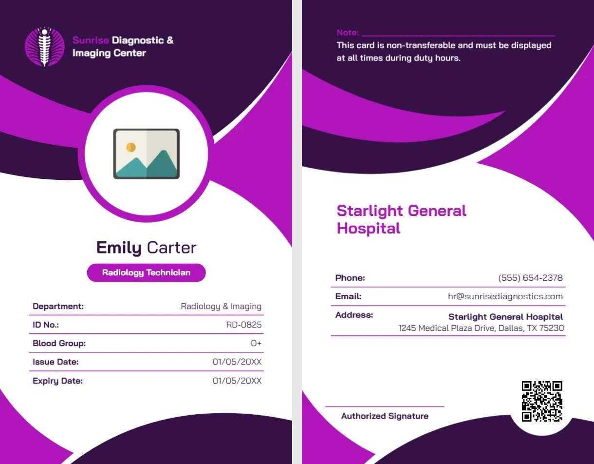 Radiology Technician ID Card Template – Editable Imaging Department ID Card