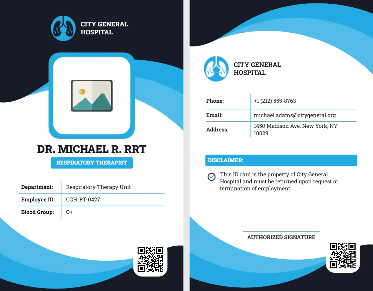 Hospital Respiratory Therapist ID Card Template