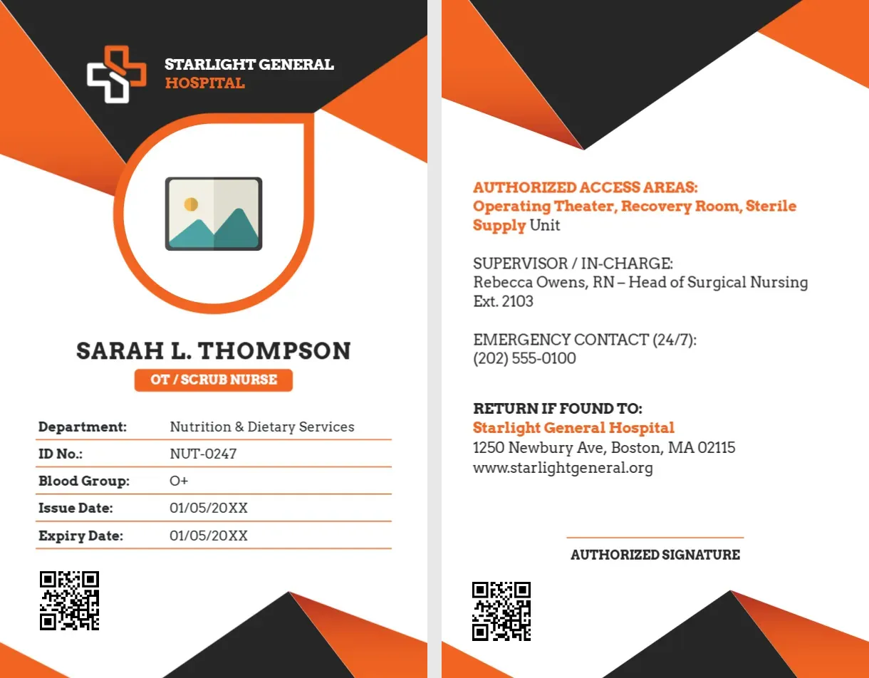 Operating Theater Nurse ID Card Template