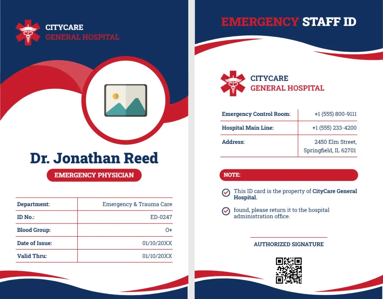Emergency Department Staff ID Card Template