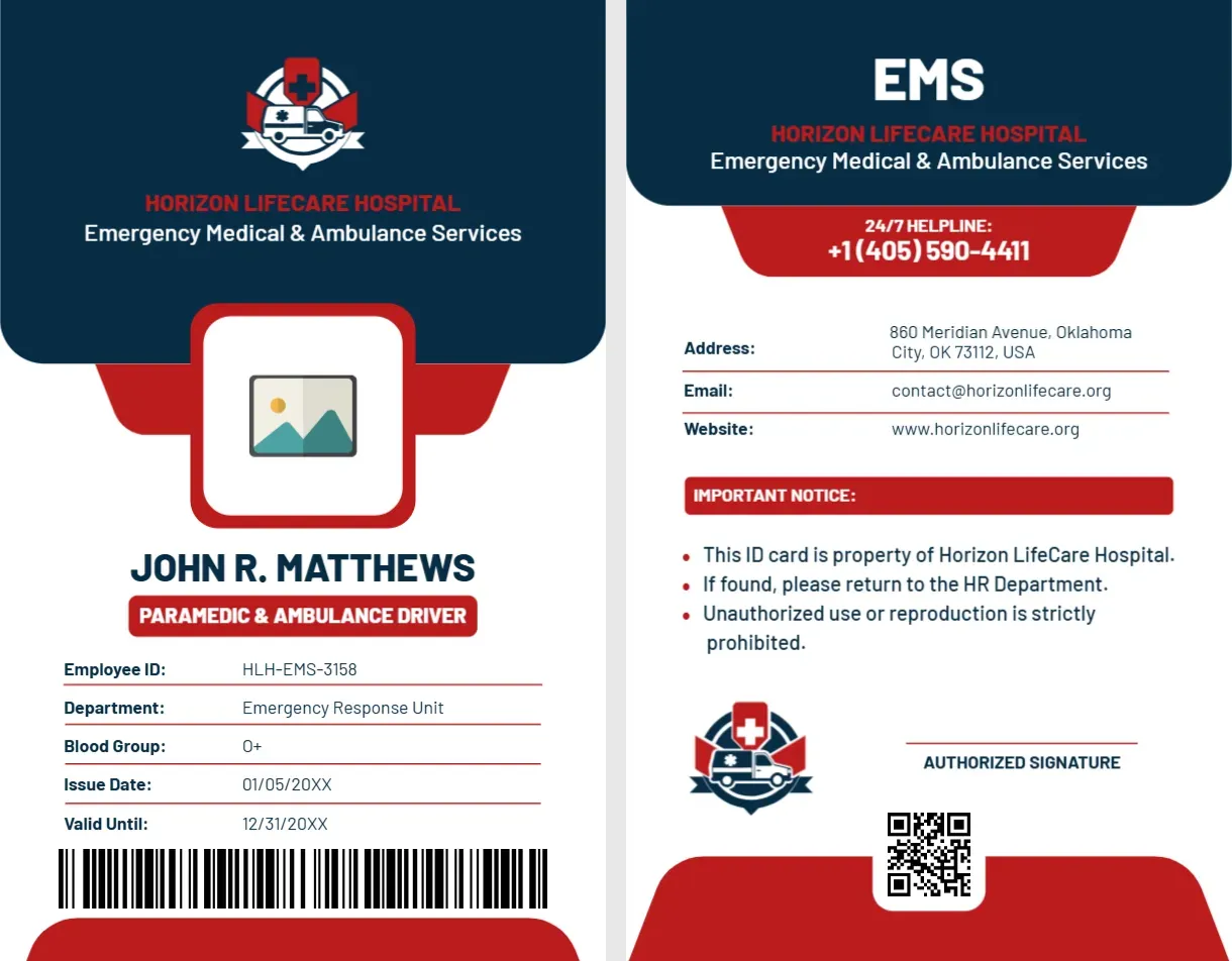 Paramedic & Ambulance Staff ID Card Template