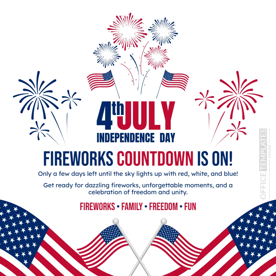 Fireworks Countdown Social Post Template for 4th of July – Editable Online