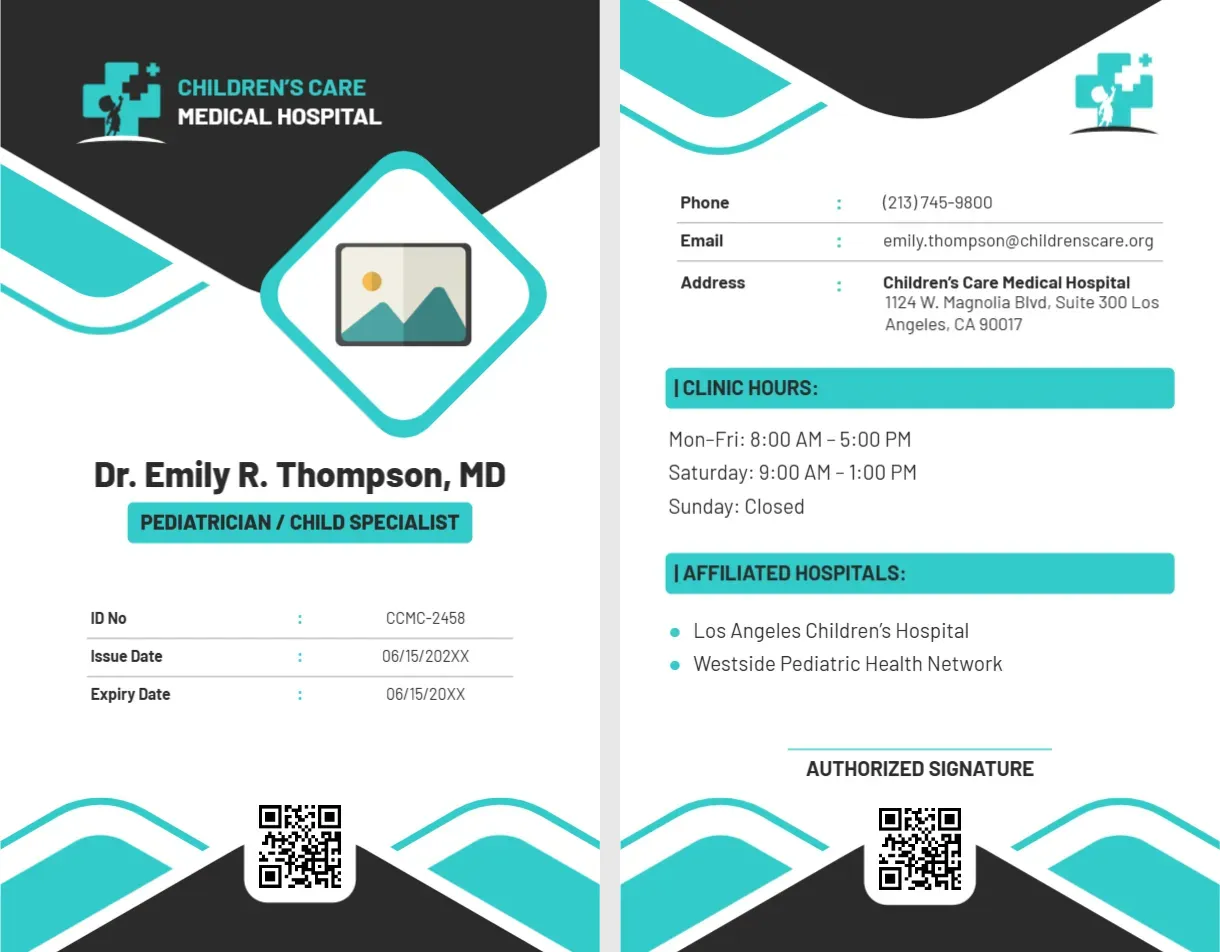 Pediatrician & Child Specialist ID Card Template
