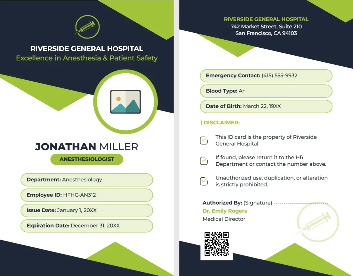 Anesthesiology ID Card Template
