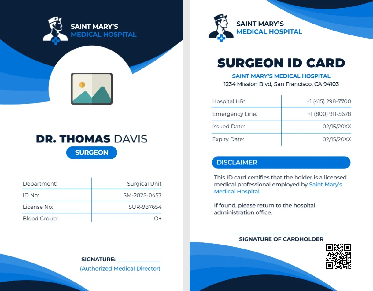 Medical ID Card Template for Surgeons
