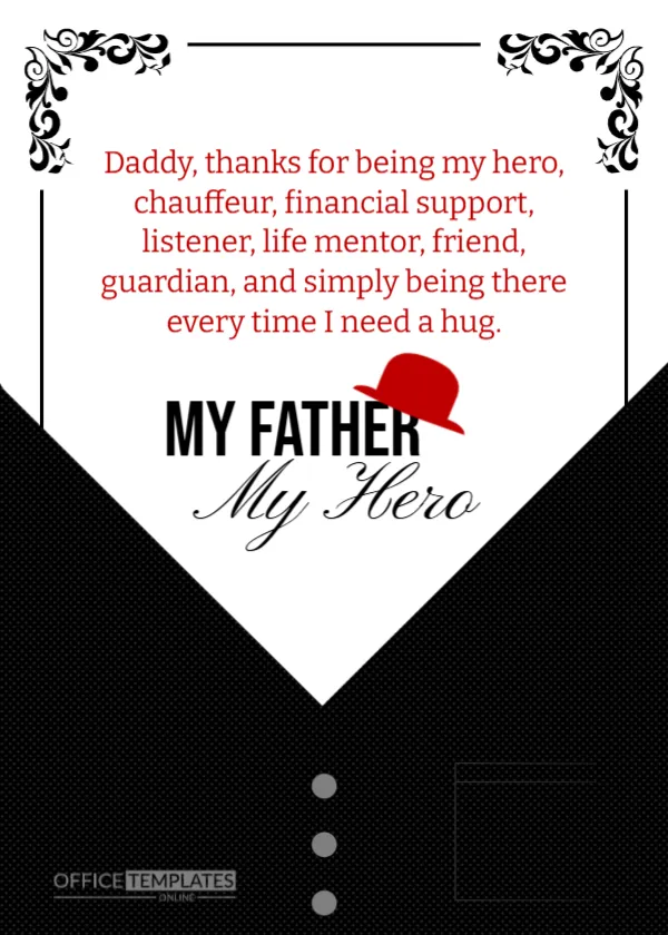 Father’s Day Card Template – Daddy You Are My Hero