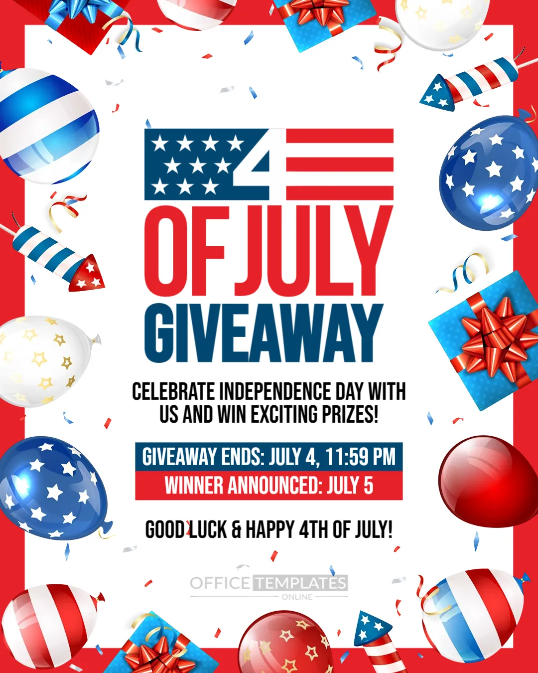 Patriotic Giveaway Announcement Template for 4th of July Promotions