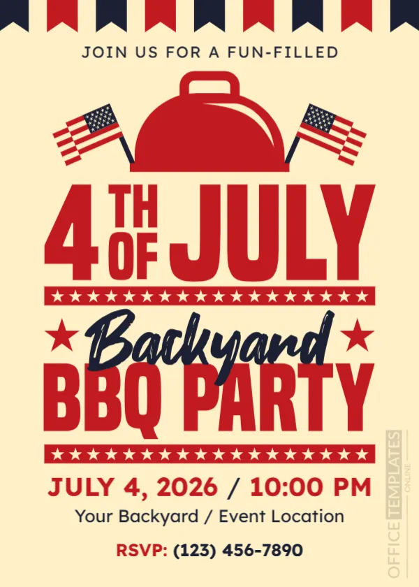 Backyard BBQ Party Invitation Template for 4th of July Celebrations